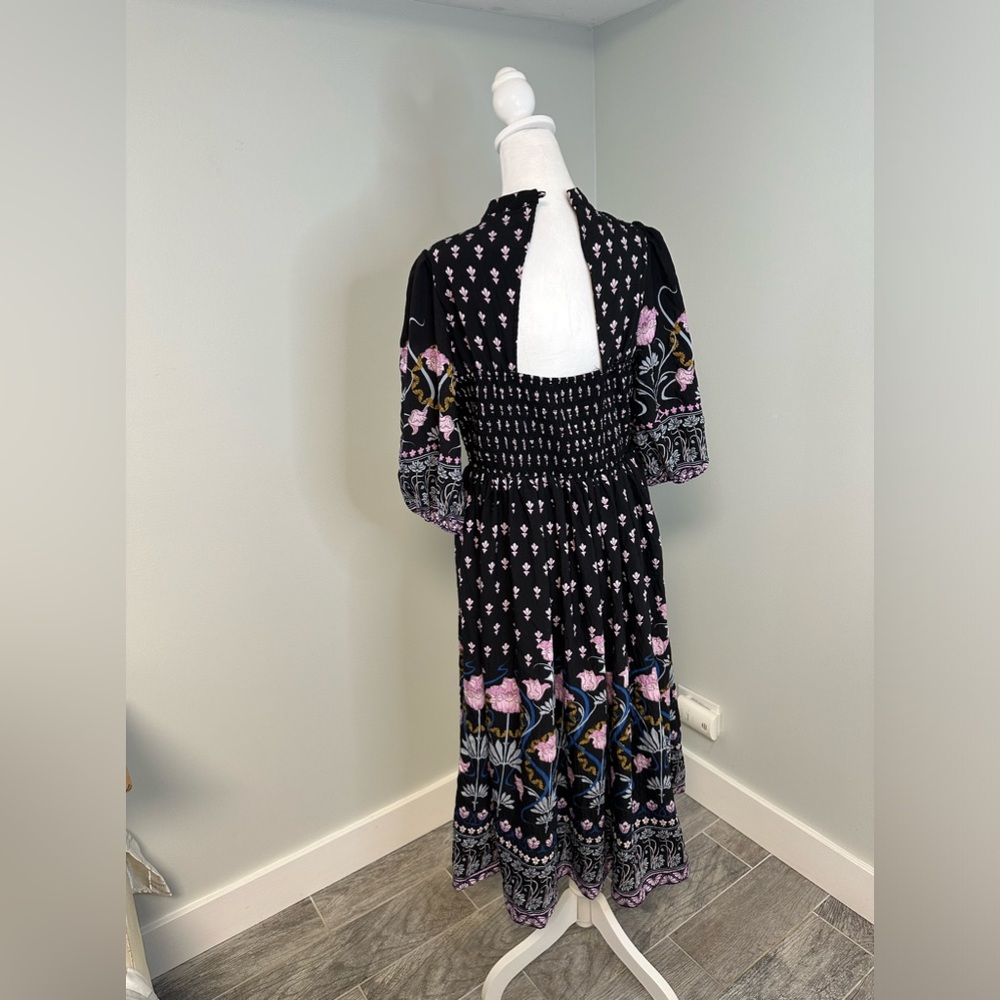 Anthropologie Dasha Smocked Midi Floral Tie Bohemian Dress Size Large - Picture 8 of 17